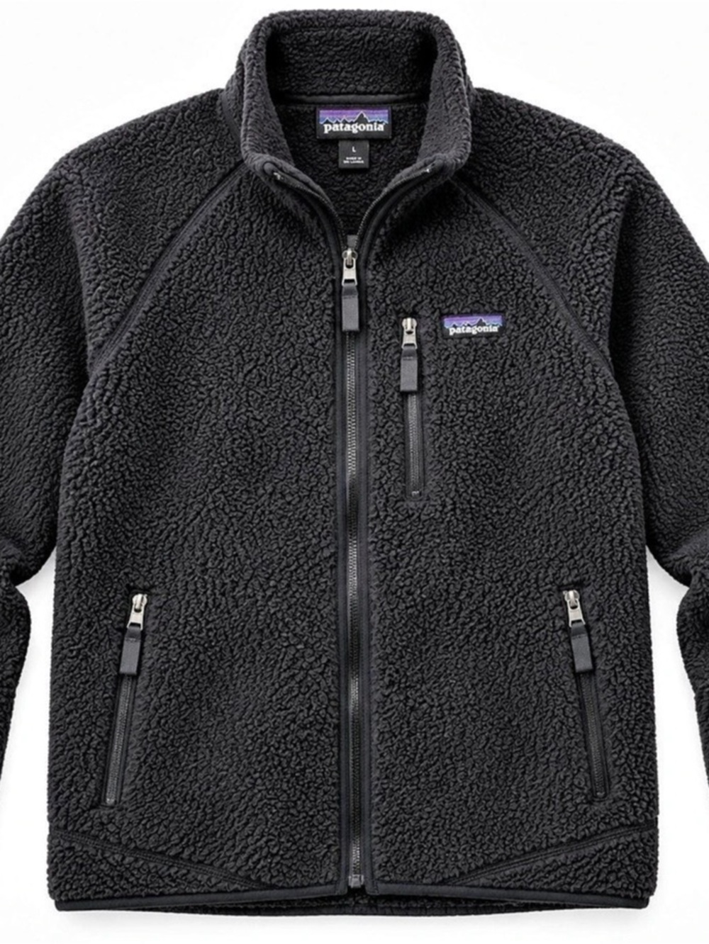 Patagonia Retro Pile Fleece Jacket Men's Large Black Full Zip 22801